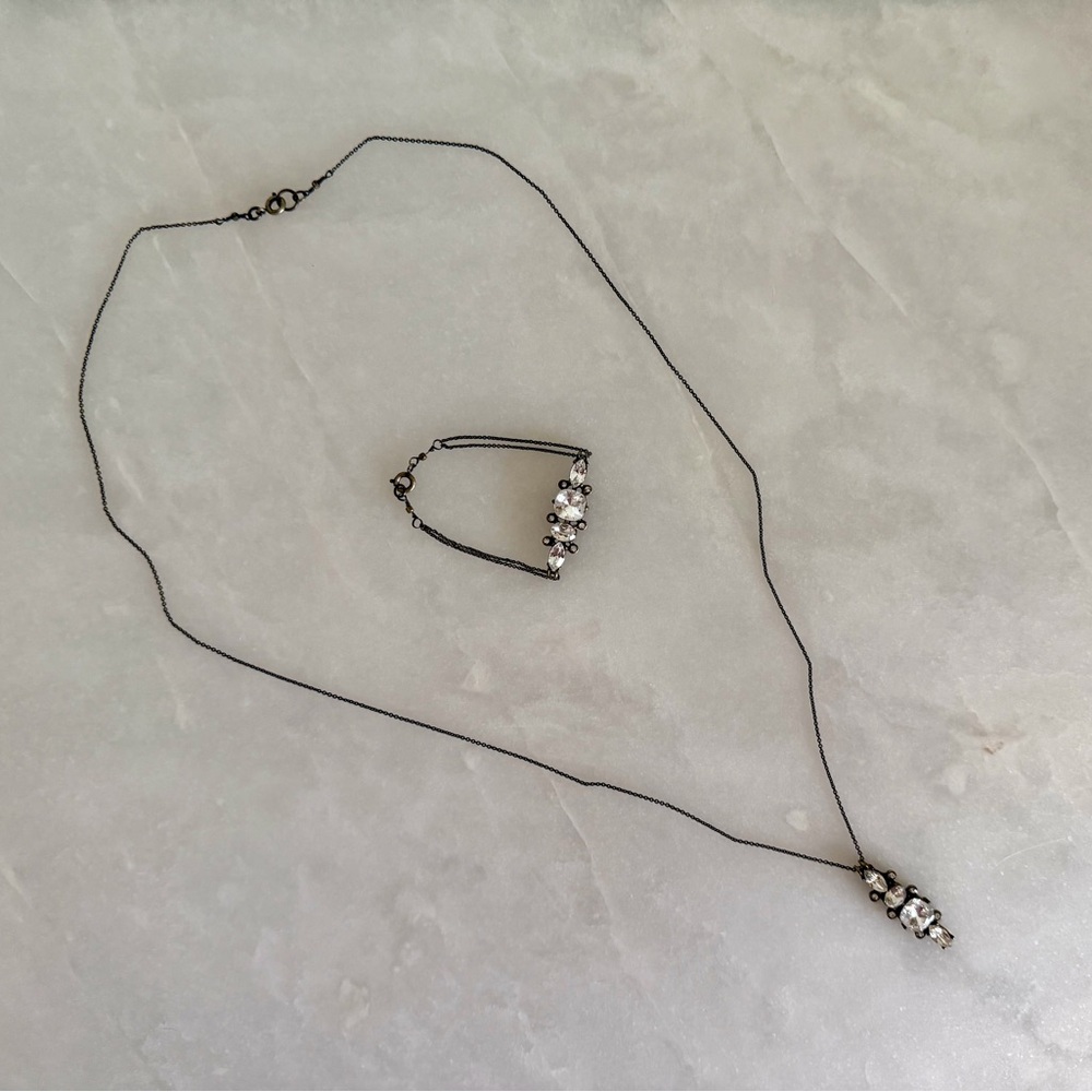 Club Monaco Elegant Black Necklace & Bracelet Set with Crystal Accents